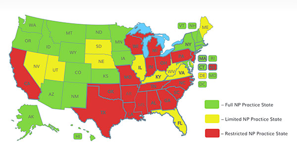 Map of Nurse Practice Laws by State